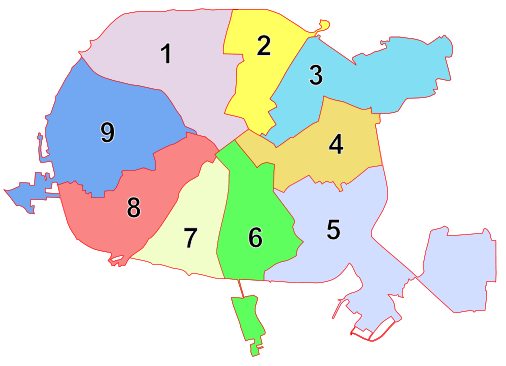 Поиск всех заведений по районам Минска 